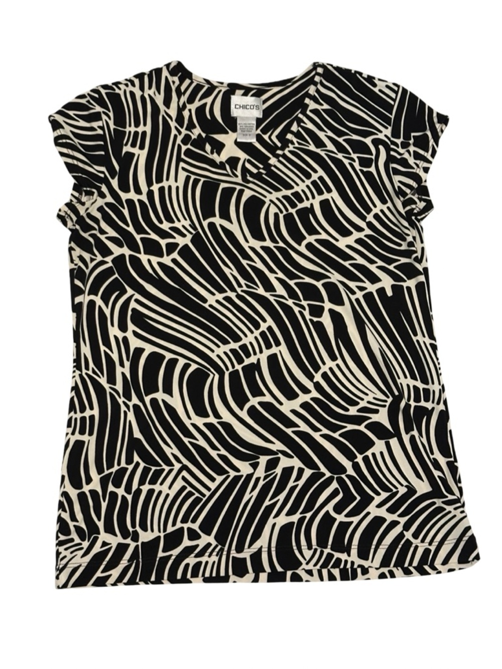 Chico’s Black White Abstract Print Top Size 0 Women’s Chic
